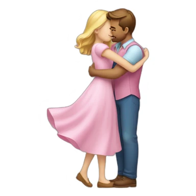 a guy in a blue shirt hugs a white girl in a pink dress sticker