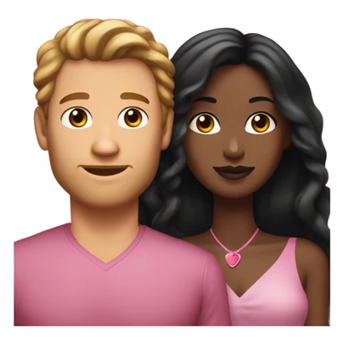 A handsome white man who has long brown hair and tanned skin with a pretty black woman who has long black hair and she is wearing a pink dress and they are a couple sticker
