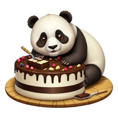 Panda eating an 8 floor chocolate cake with bamboo on top sticker