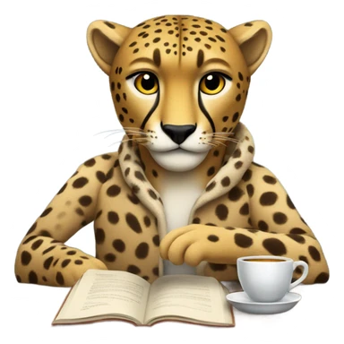 Cheetah with tea and a book sticker