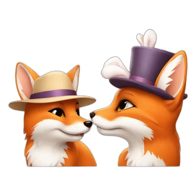 fox with hat kiss white bunny sticker