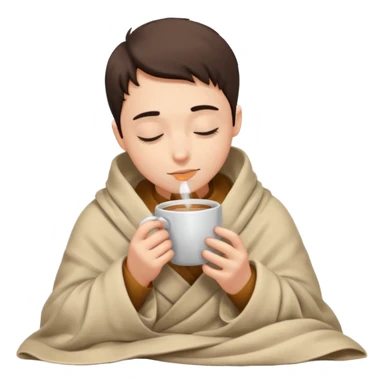 Boy inside a blanket sipping coffee eyes closed sticker