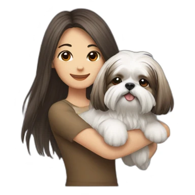 long-haired girl carrying happy Shih Tzu sticker