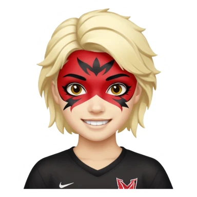 A black hair teen supporter with bold full-face paint, smiling with fierce team spirit. blonde hair sticker