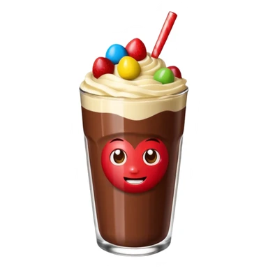 Un vaso cubierto de chocolate que arriba se vea crema batida varias fresas y mym sticker
