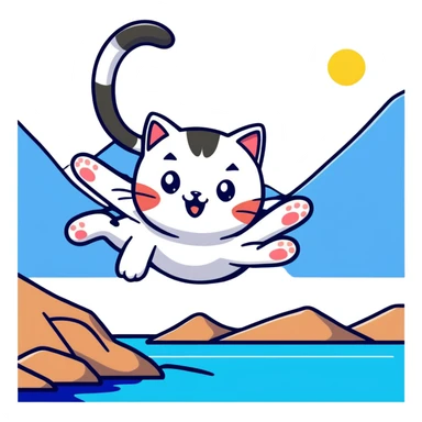 cat jumping into a lake sticker