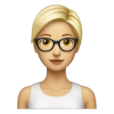 Une fille blonde avec des lunettes cheveux attachés et haut blanc sticker