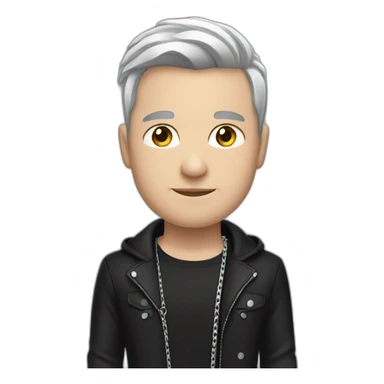 A white England strong male wearing silver chain on a black jacket,black tshirt sticker