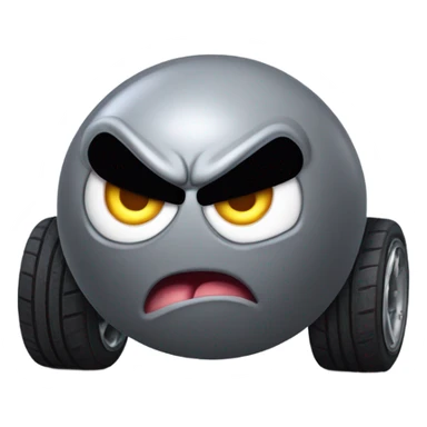 Metal cute mad Kirby Gray ball driving on 4 car wheels with mad eyebrows game sticker
