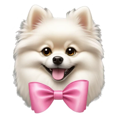 white pomeranian using pink bow smiling  sticker