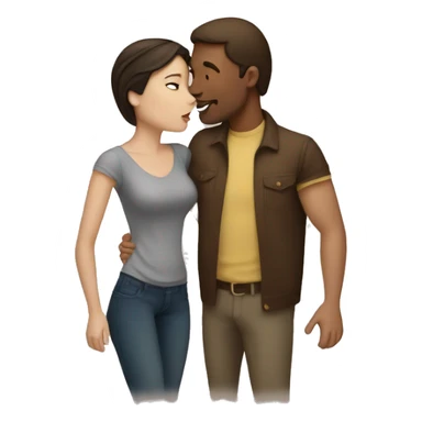 White brunette man kissing brown woman sticker
