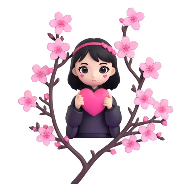 goth sakura heart, heart pierced by sakura branch, black and pink, elegant and moody sticker