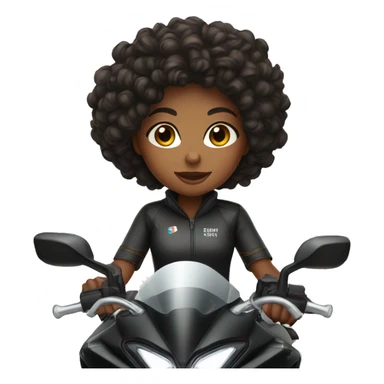A brown skin girl with curly black hair on a black sports bike  sticker