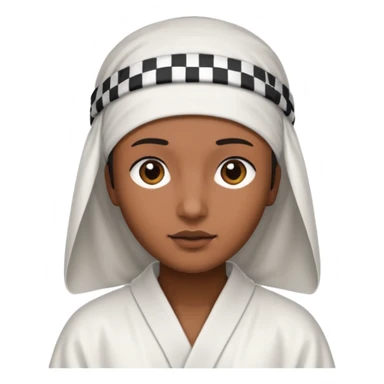 Una persona morena que solo se le vea la cara con una bata de arabe en la cara color blanco con cuadros negros en la cabeza  sticker