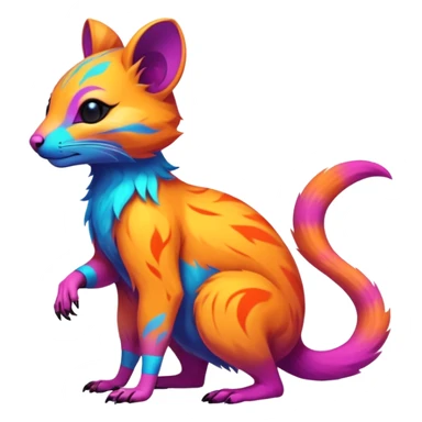 Neon-colored fantasy feline-rodent-marsupial-critter-vernid-protogen-primagen-fursona animal creature full body with intricate markings  sticker