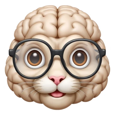 A brain with rabit teeth and wide doa eyes and glasses sticker