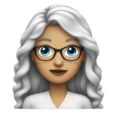 woman with black wavy long hair and blue eyes with glasses sticker