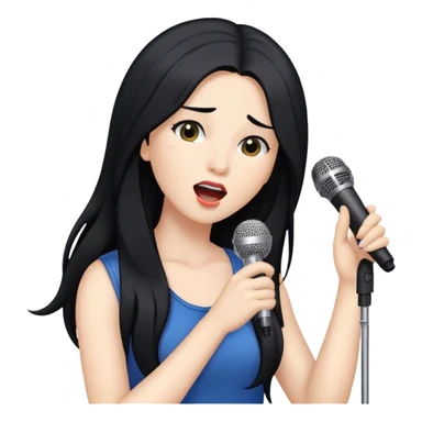 Woman with long black hair singing into a microphone sticker