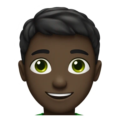 smiling boy in black shirt and green eyes sticker