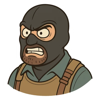 head of a Counter-Strike terrorist character, cartoon style, exaggerated features, bold outlines, neutral background sticker