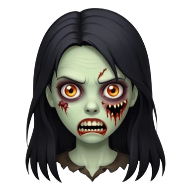 Girl zombie with black long hair with teeth and serious face IOS style sticker
