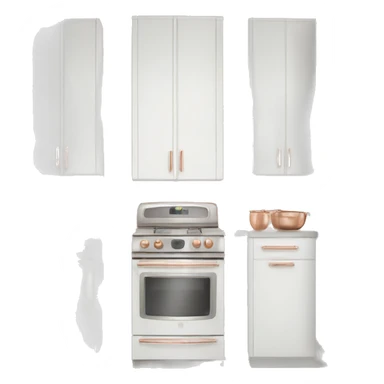 Realistic front facing white and rose gold hanging kitchen cabinets  sticker