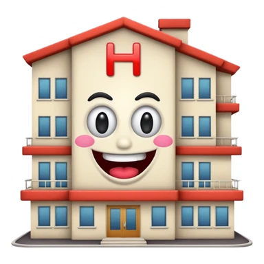 dessiner un batiment Hotel, met une pancarte "H", rajoute un visage (yeux et bouche)de fou sticker