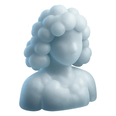 person made entirely of white clouds, fluffy, convex, shoulder length, front view, matte glass style sticker