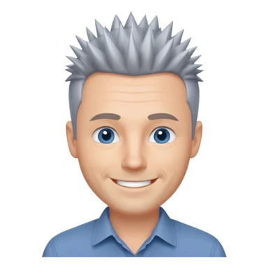 40 yr old white man short spike hair grey dress shirt blue eyes sticker