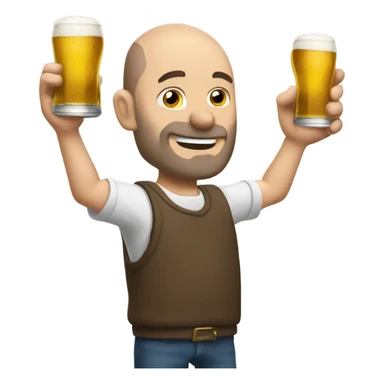 Balding brown hair man smoking cigarette and drinking beer sticker