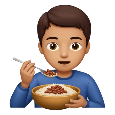 Create a person having lunch. Not a sandwich. Rice, beans and meat. sticker