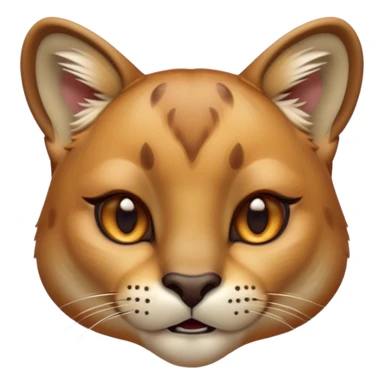 Cinematic Cute Cougar Portrait Emoji, Head tilted playfully and inquisitively, featuring a glossy, tawny Fur with delicate dark markings and round, sparkling amber eyes filled with curious mischief, Simplified yet irresistibly adorable features, highly detailed, glowing with a warm, friendly glow, high shine, affectionate and agile, stylized with a touch of wilderness whimsy, bright and endearing, soft glowing outline, capturing the essence of a mischievous yet loving cougar, so playful it feels like it could prowl out of the screen and into your arms! sticker