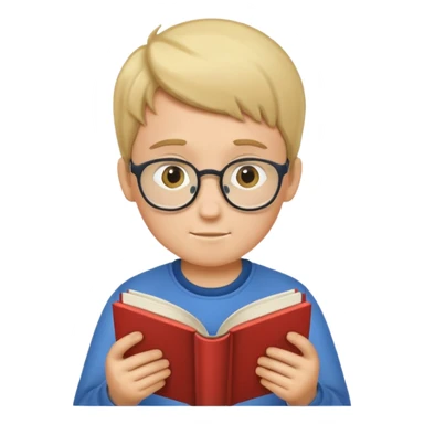 Boy reading books without glasses sticker