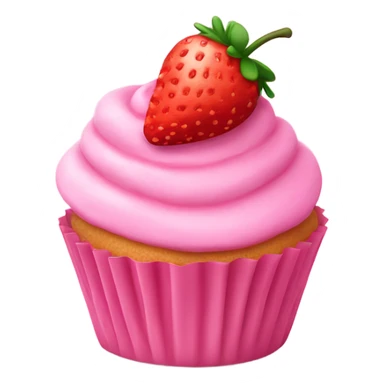 Pink cupcake with pink icing with strawberry on top sticker