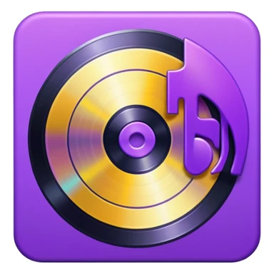 pixelated music disc with a purple label sticker