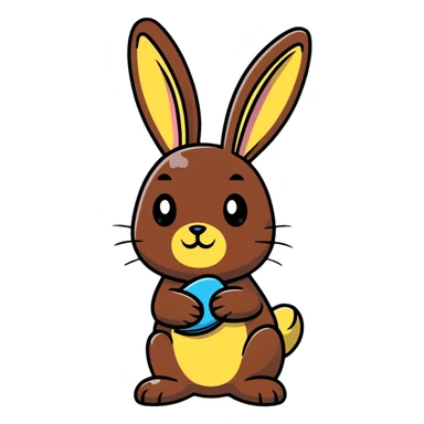 Chocolate bunny figurine with a bite missing from its rear end sticker