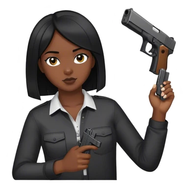 black girl with straight black hair holding a glock sticker
