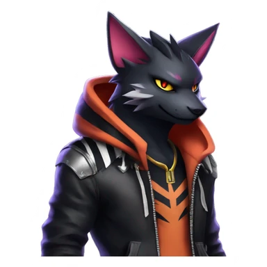 Cool Anthro Black Noibat-Quilava-Litten-Pokémon with edgy stripes hoodie spiked collar punk Full Body sticker