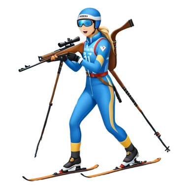 An icon showing a biathlete skiing on a snow-covered Olympic track with a rifle on their back. Cheering fans fill the stands. Majestic mountains, snowy trees, and a bright blue sky complete the scenic winter landscape. Transparent background captures the spirit of biathlon. sticker