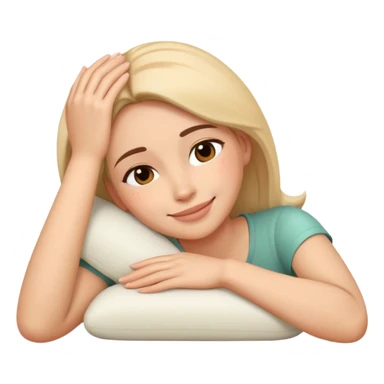 Exhausted but smiling woman with head resting on palm sticker