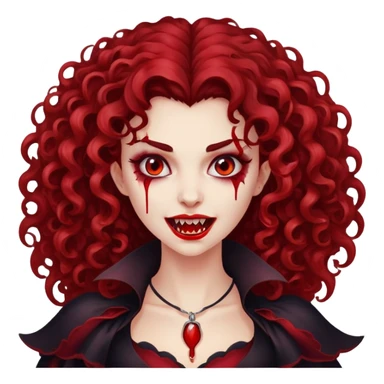 uma vampira com sangue nas presas, branca de cabelo cacheado volumoso sticker