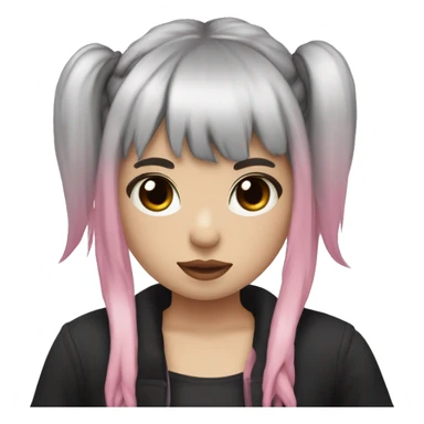 Emo girl with brown hair in pigtails with bangs and pink streaks and pale white skin and a black halter top  sticker