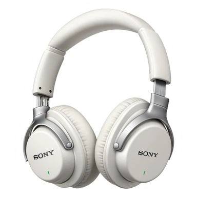 Full-sized white Sony headphones with over-ear cups and Sony logo, professional looking with plush ear cushions sticker
