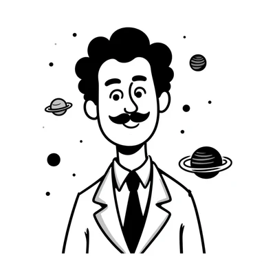 Neil deGrasse Tyson, famous astrophysicist with a mustache, wearing a suit, planets in background sticker