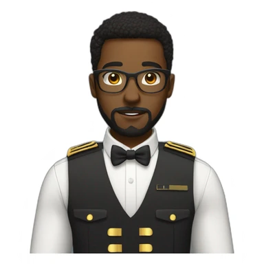 black soldier with beard, part in hair, white collared shirt, bow tie, gold glasses, bulletproof vest  sticker