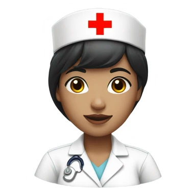 short black hair female nurse with red cross sign hat white skin tone sticker