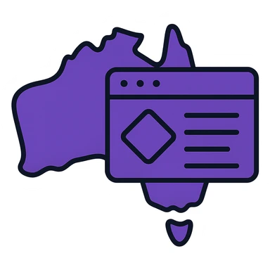 Update the map of Australia with digital web page overlay icon to use #403DAD as the main and dominant color throughout, keeping the modern and techy look, no text sticker