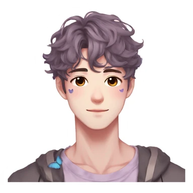 Gorgeous pastel anime style man with blushing face and butterflies aesthetic trending style sticker