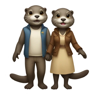 Male otter and girl otter hanging hands sticker