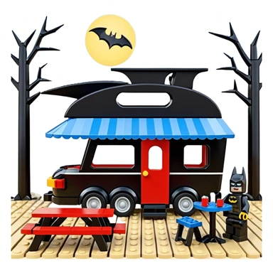 Jetson’s Ultra hotrod cute Lego Haunted Batman dream house Caravan with picnic table and folding chairs on top  sticker